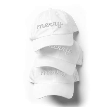 Merry White Script Hat